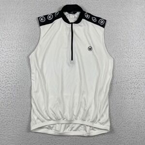 Canari Cycling Jersey Mens Medium White Black Sleeveless Quarter Zip Performance